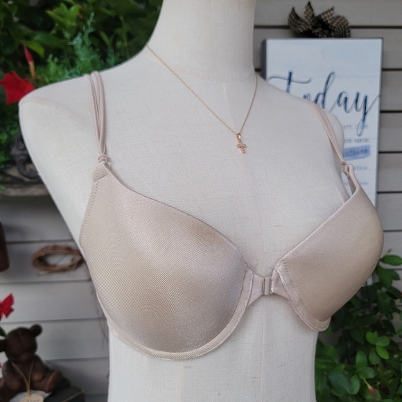 SECRET TREASURES ♡ Sweet Frosted Taupe Thick Padded Front Clasp Push Up Bra 34C - Picture 3 of 17